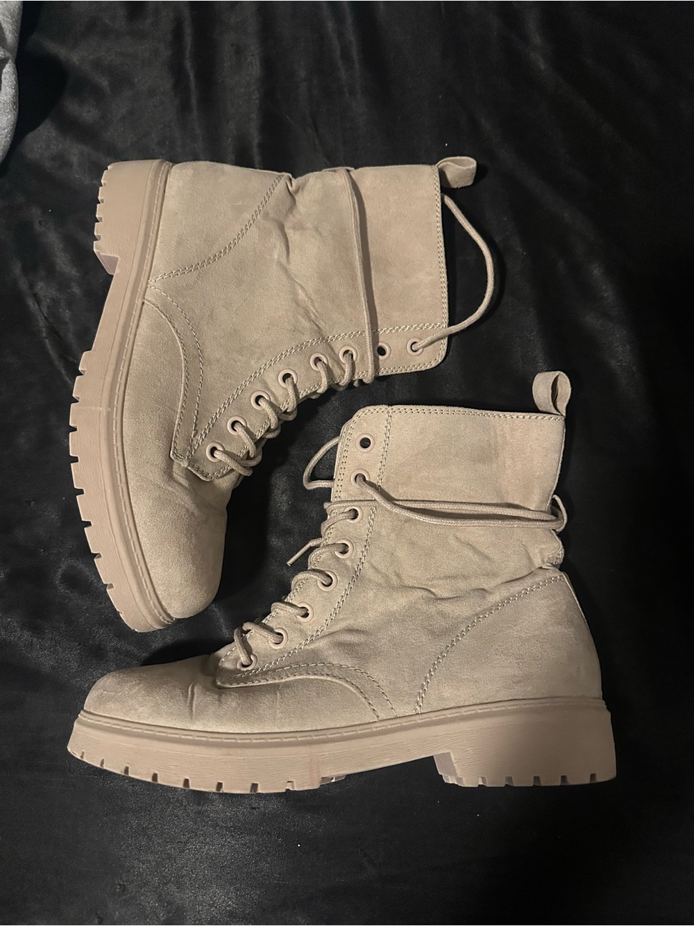 SO Women's Lace-Up Combat Boots in Taupe Beige